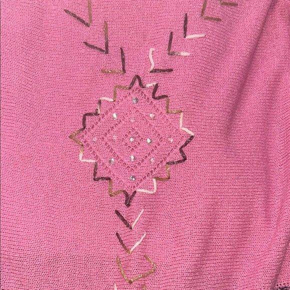 Pink and Brown Knit embroidery Sweater Geometric Design Whimsigoth fairy stitch - Picture 2 of 6